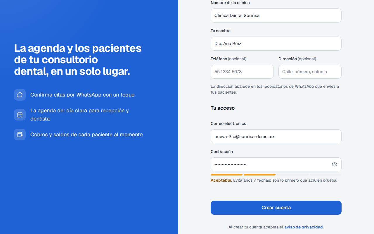 Pantalla Protege tu cuenta de Recall con el código QR para la app de autenticación y el campo del código de 6 números