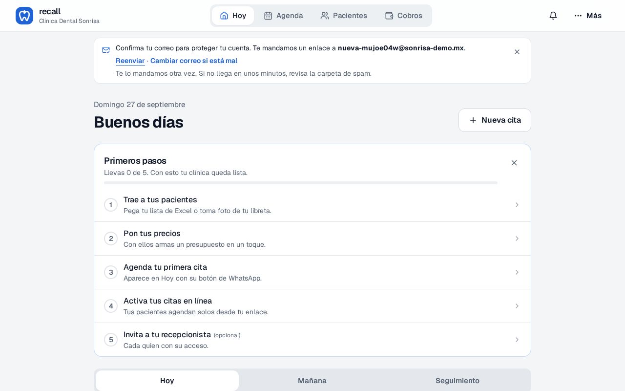 Franja Confirma tu correo de Recall después de tocar Reenviar, con el texto Te lo mandamos otra vez, revisa la carpeta de spam